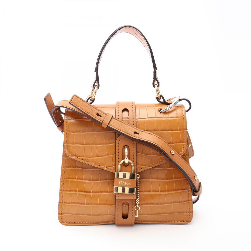 Chloe ABY Crocodile Embossed Handbag Leather Bag Brown
